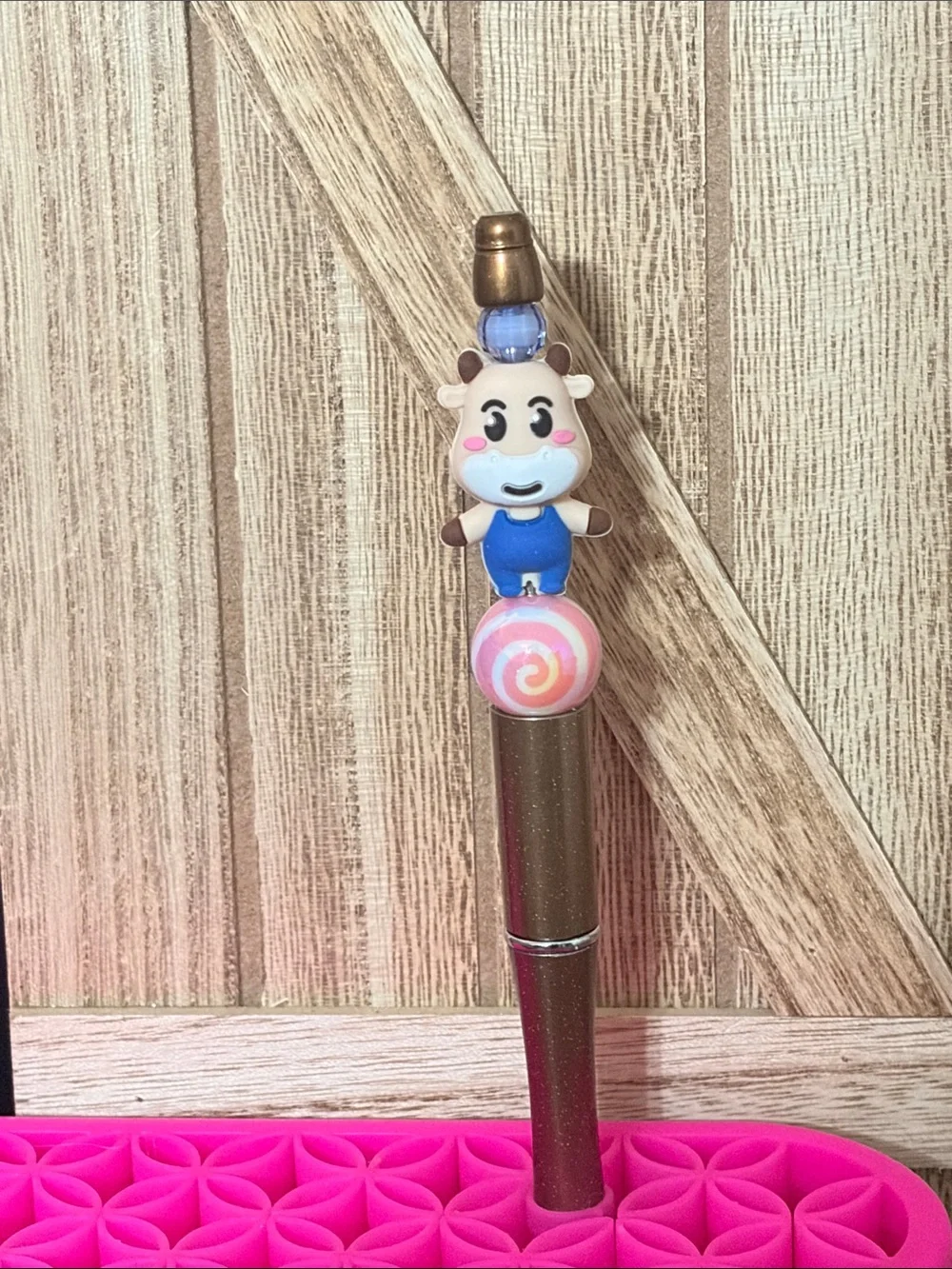 Cute Cow Character Beaded Swirl Pen